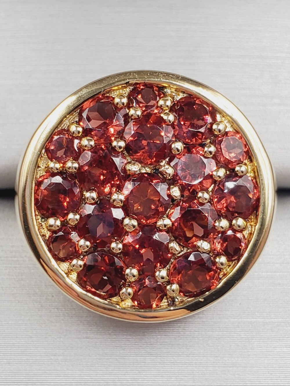 Garnet Cluster Statement Circle Ring In Yellow Gold Over 925 Sterling Silver